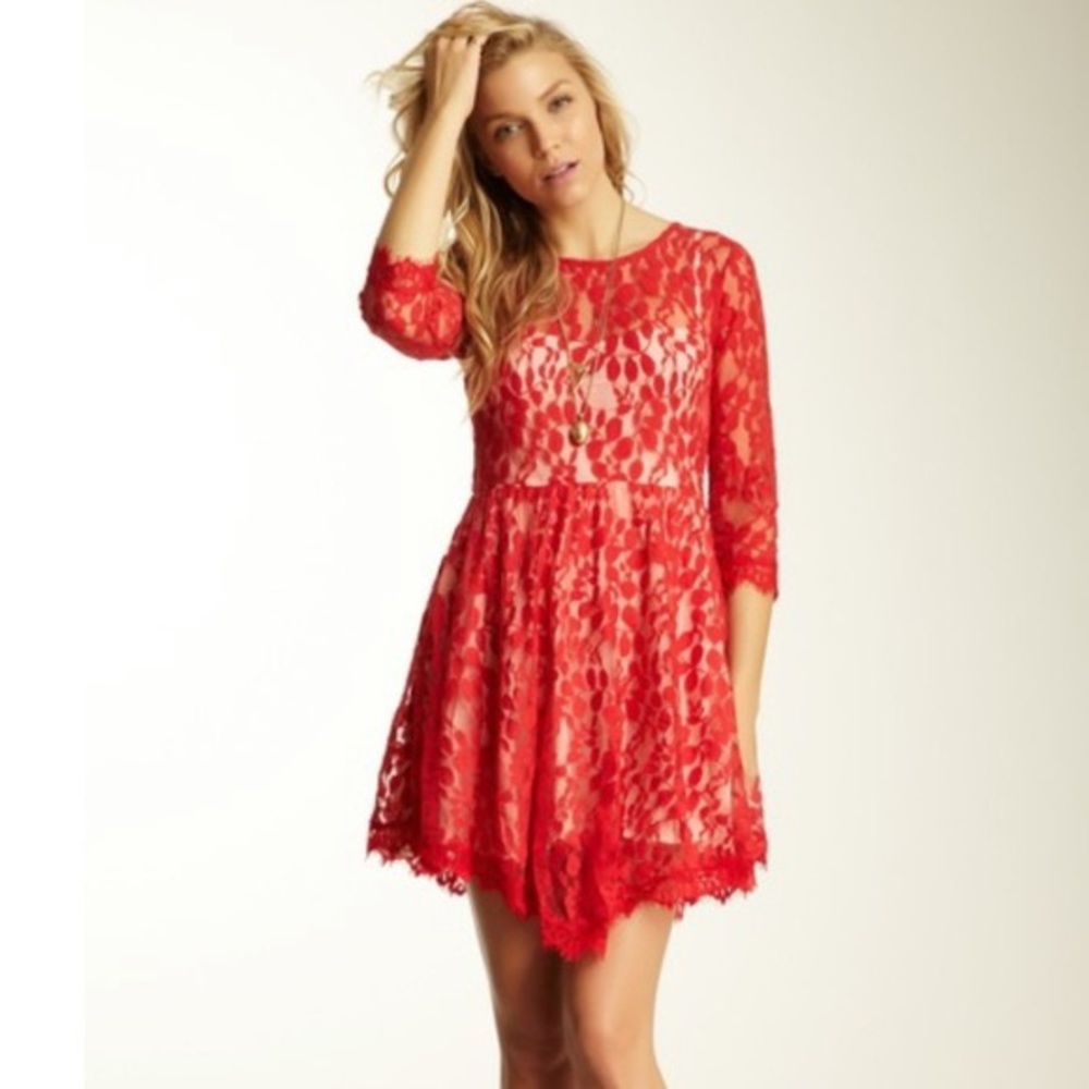Free People Red Lace Dress sz SP